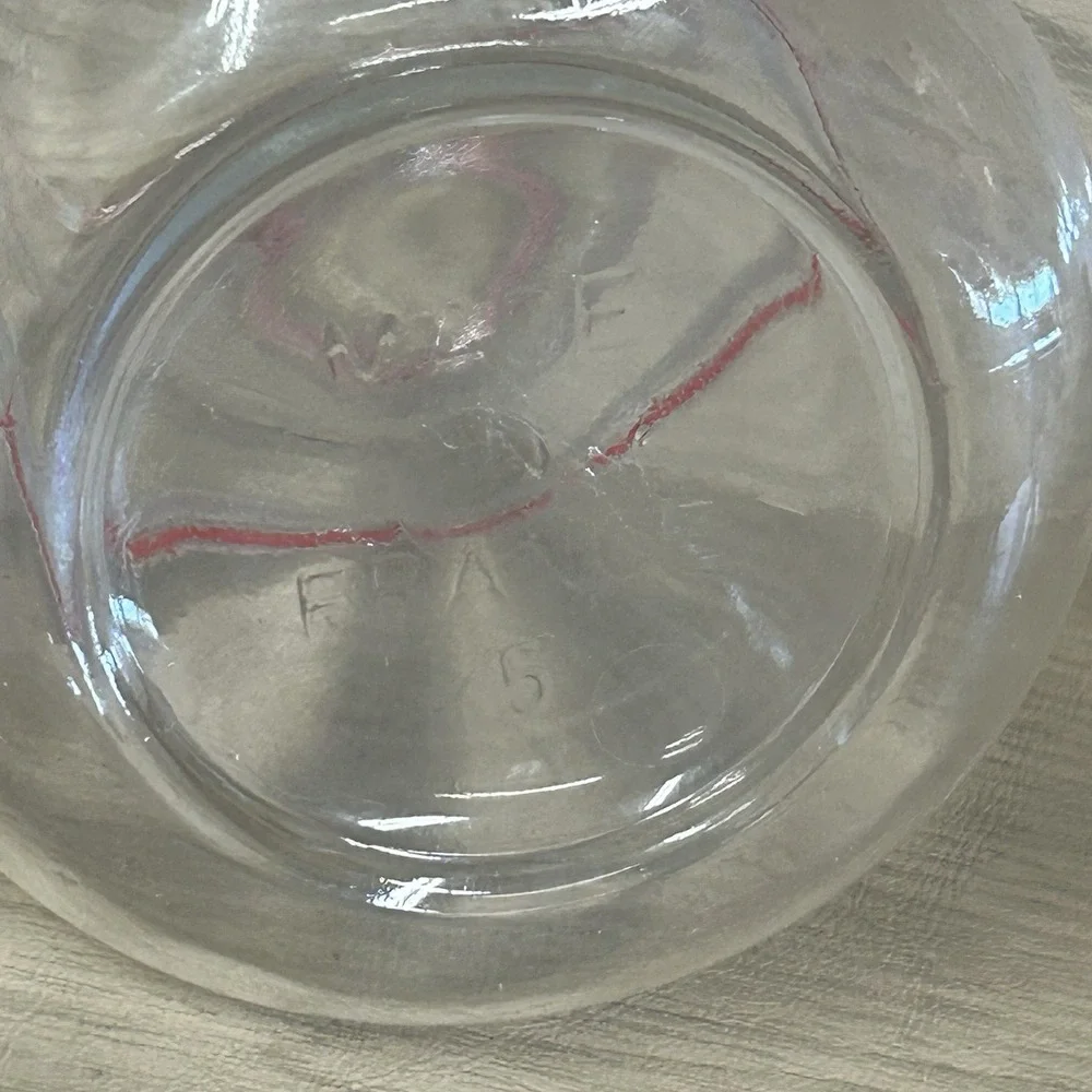 Verreries Du Gier Glass Canister France Juice Jar Flower shaped Lid Clear / Red